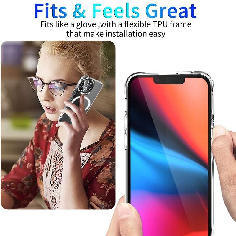 For iPhone 14 Pro Magsafe Magnetic Four Corner Airbags Phone Case(Transparent)