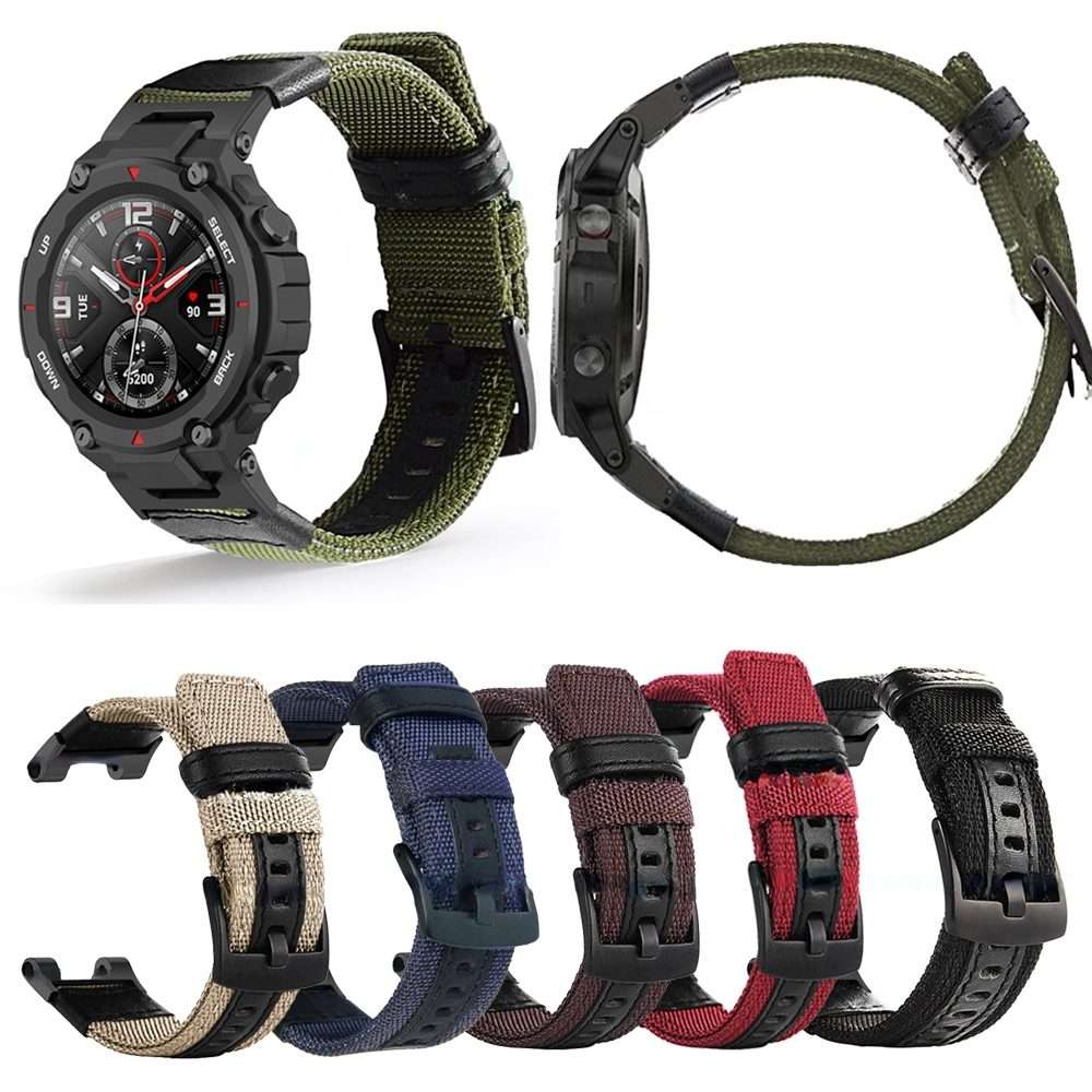 For Amazfit T-Rex / T-Rex Pro / Ares Leather Nylon Watch Band(Red)