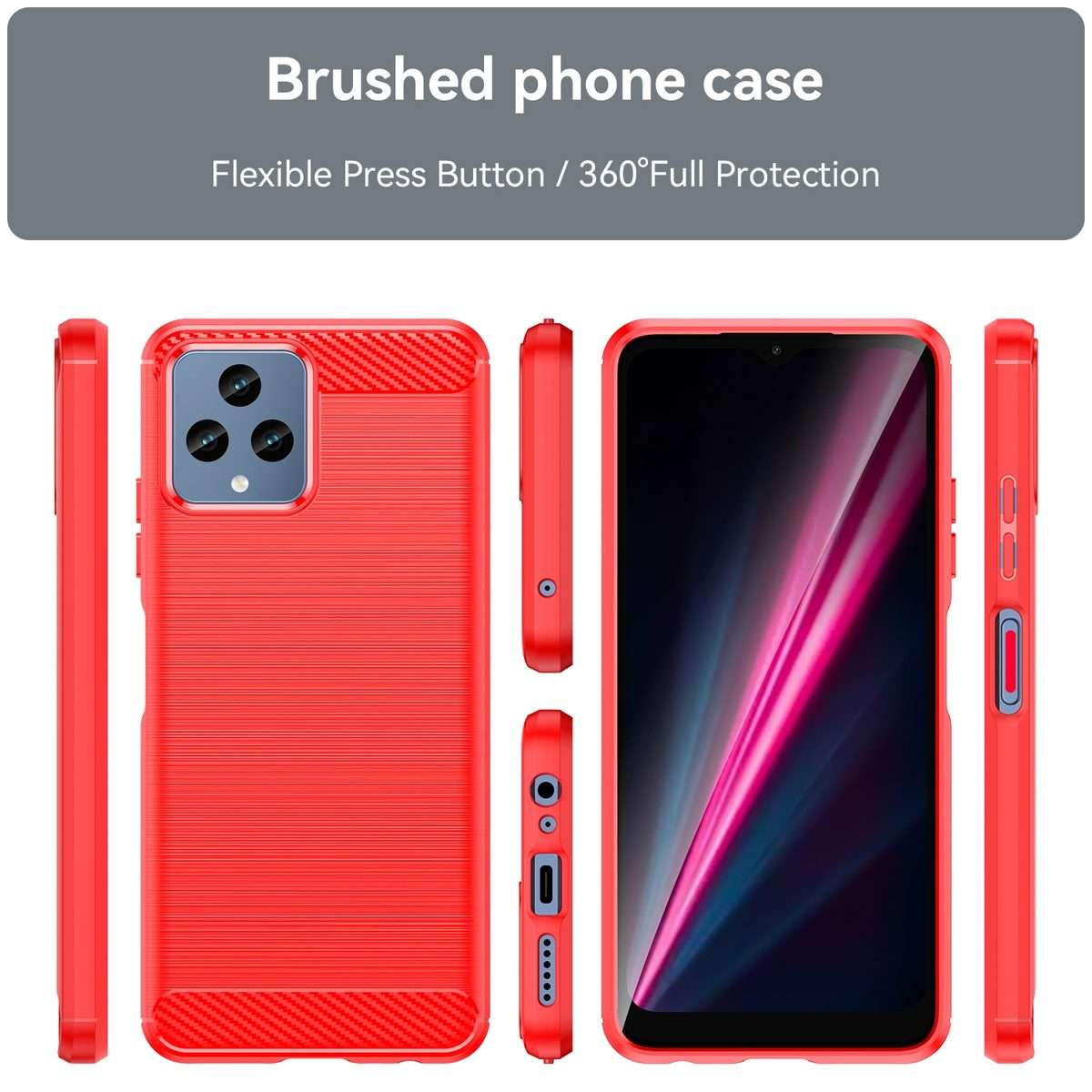 For T-Mobile REVVL 6 5G Brushed Texture Carbon Fiber TPU Phone Case (Red)