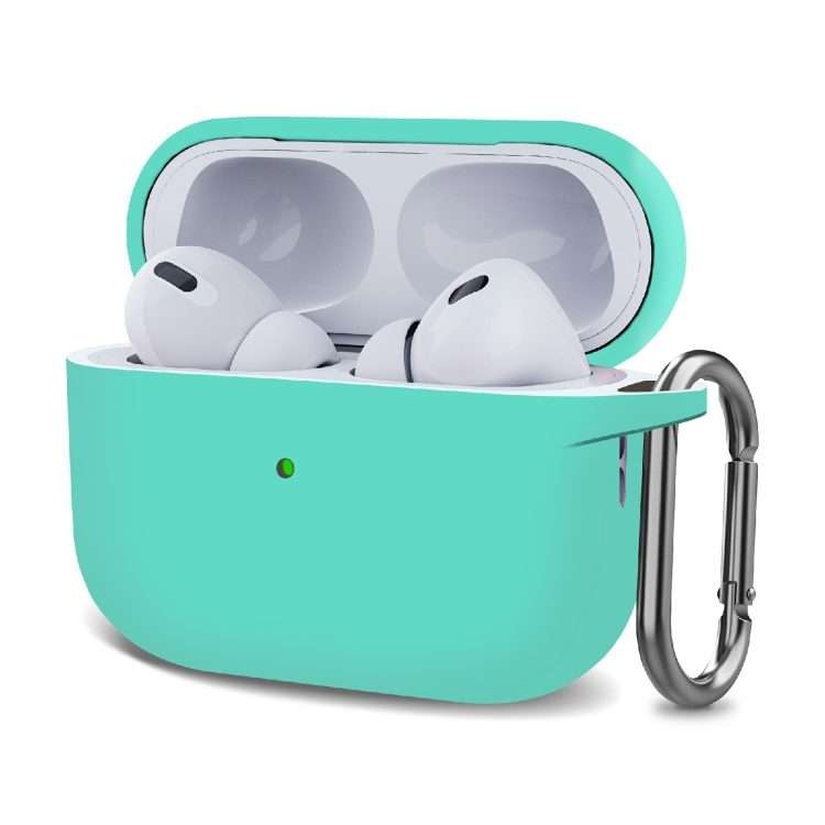 Silicone Thickening Wireless Earphone Protective Case with Hook For AirPods Pro 2(Mint Green)