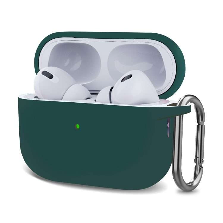 Silicone Thickening Wireless Earphone Protective Case with Hook For AirPods Pro 2(Dark Green)