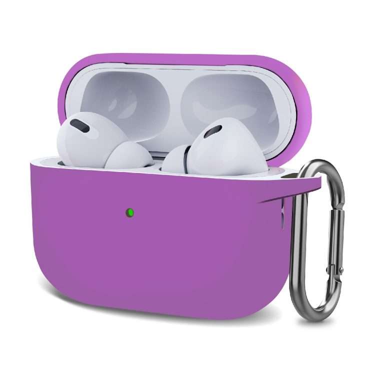 Silicone Thickening Wireless Earphone Protective Case with Hook For AirPods Pro 2(Purple)