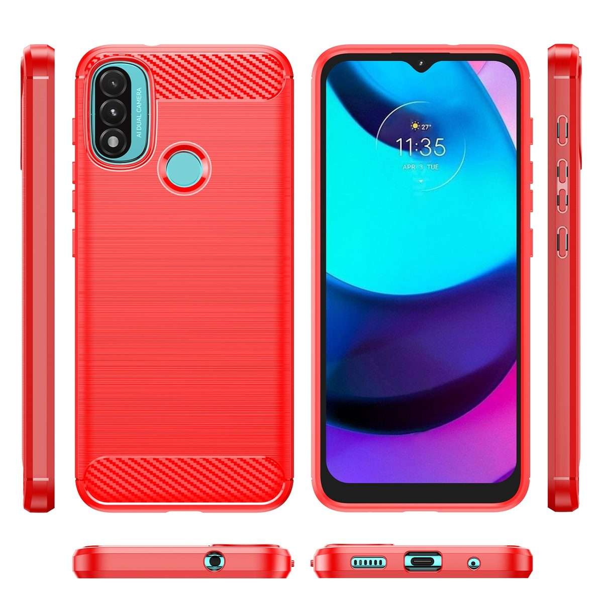 For Lenovo K14 Brushed Texture Carbon Fiber TPU Phone Case(Red)