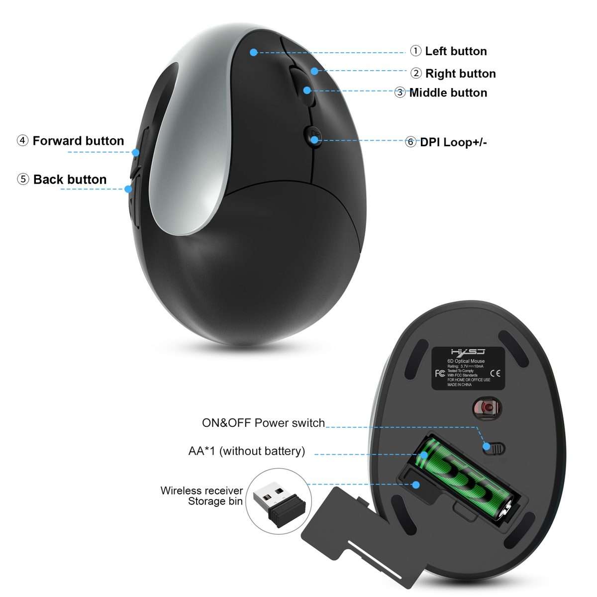 X10 2.4G Wireless Vertical Ergonomic Gaming Mouse(Grey)