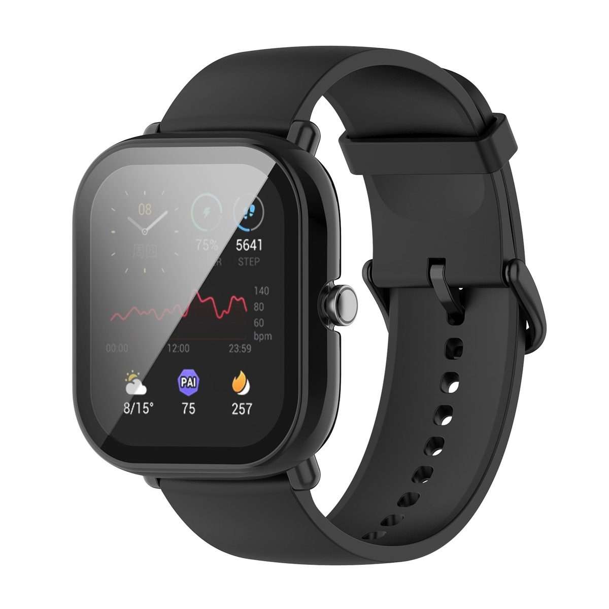 For Amazfit Bip U / Bip U Pro / Pop / Pop Pro PC + Tempered Glass Integrated Protectiv ... (Black)
