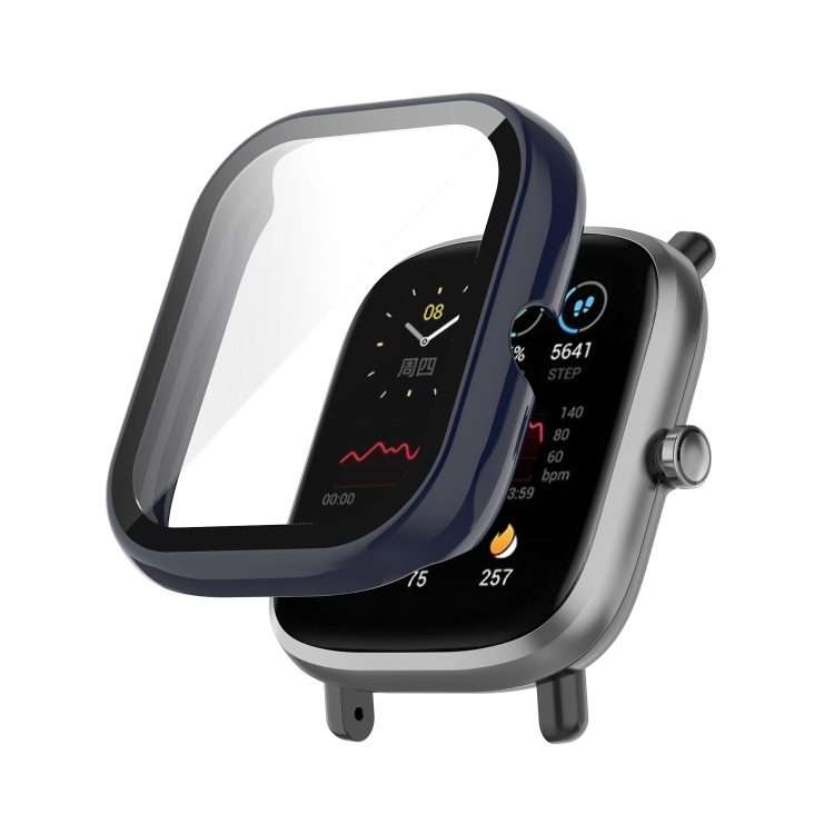 For Amazfit Bip U / Bip U Pro / Pop / Pop Pro PC + Tempered Glass Integrated Protec ... (Ink Blue)