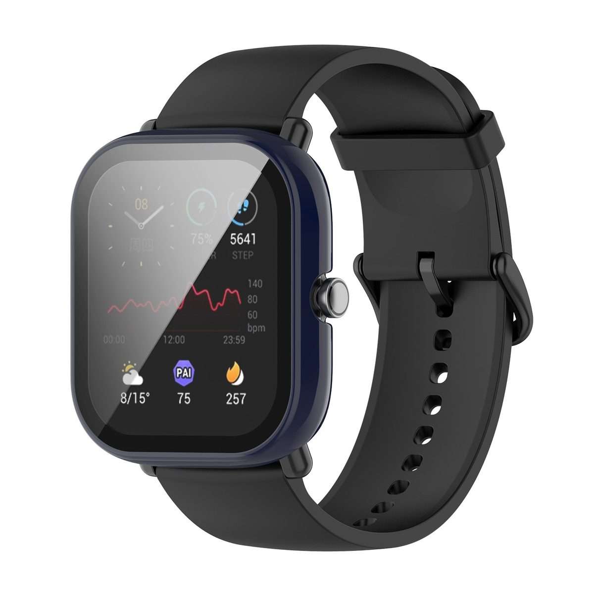 For Amazfit Bip U / Bip U Pro / Pop / Pop Pro PC + Tempered Glass Integrated Protec ... (Ink Blue)