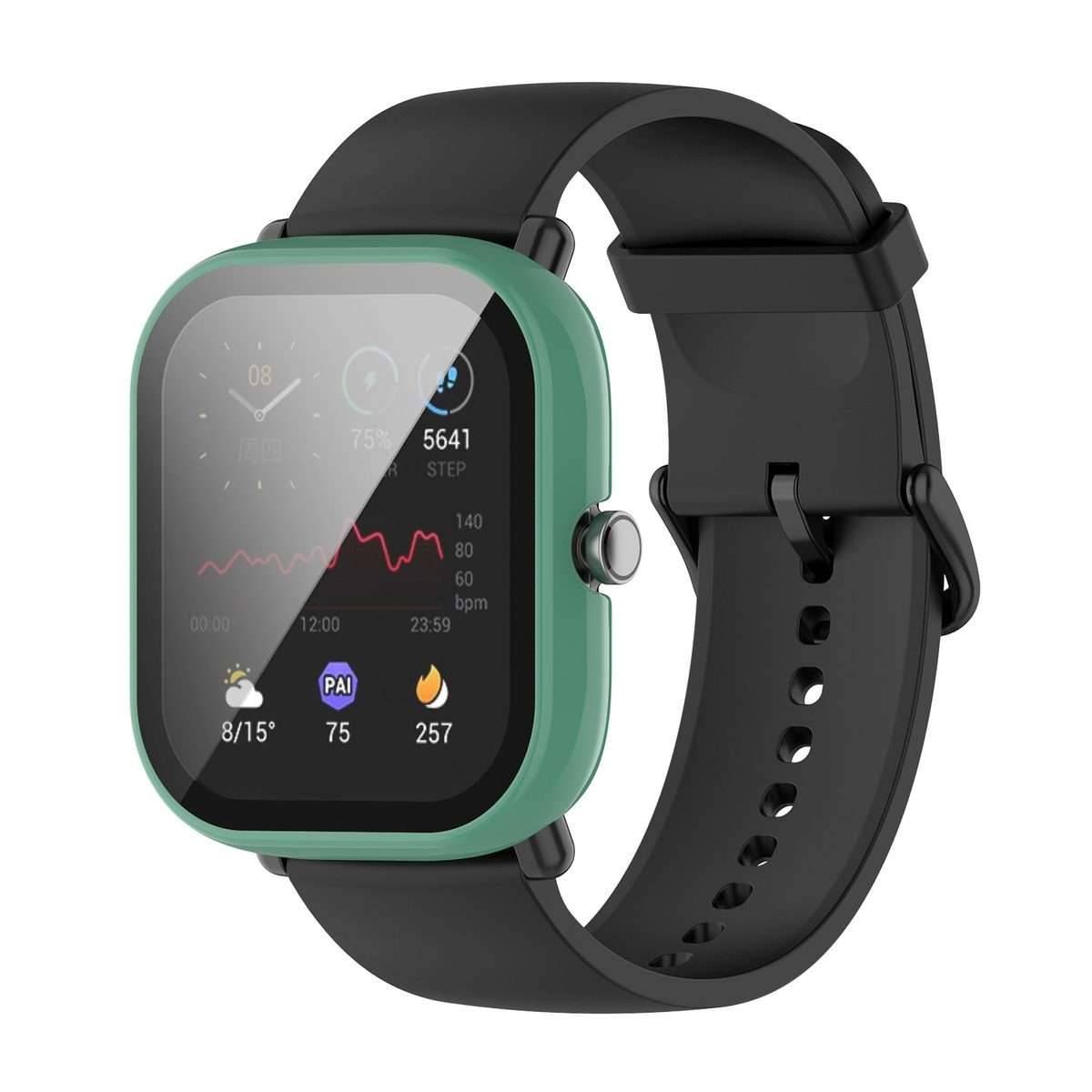 For Amazfit Bip U / Bip U Pro / Pop / Pop Pro PC + Tempered Glass Integrated Prot ... (Pine Green)