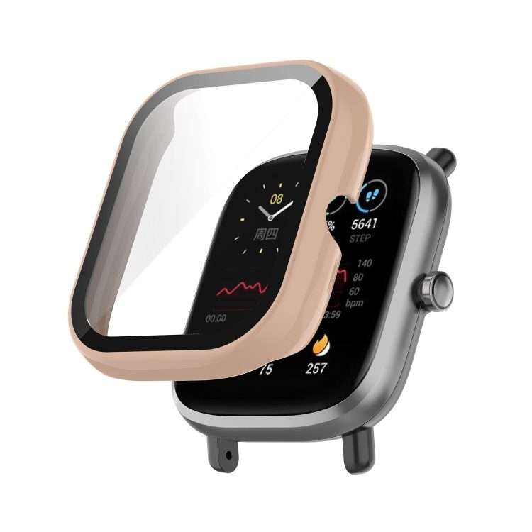 For Amazfit Bip U / Bip U Pro / Pop / Pop Pro PC + Tempered Glass Integrated Protective ... (Pink)