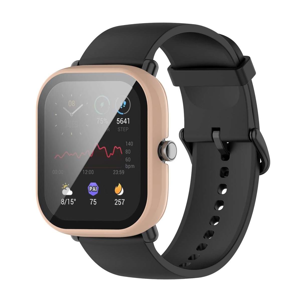 For Amazfit Bip U / Bip U Pro / Pop / Pop Pro PC + Tempered Glass Integrated Protective ... (Pink)