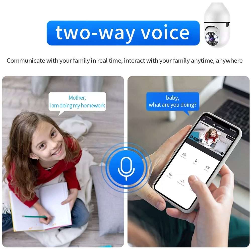 A6 2MP HD Light Bulb WiFi Camera Support Motion Detection/Two-way Audio/Night Vision/TF Card With