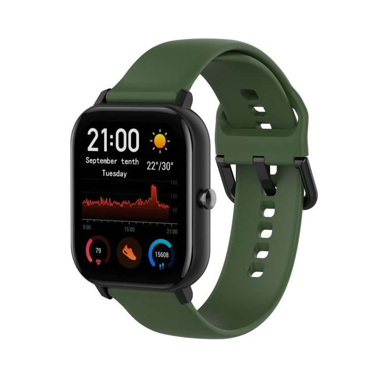 For Amazfit GTS4 Mini Solid Color Soft Silicone Watch Band, Size:S Size(Army Green)