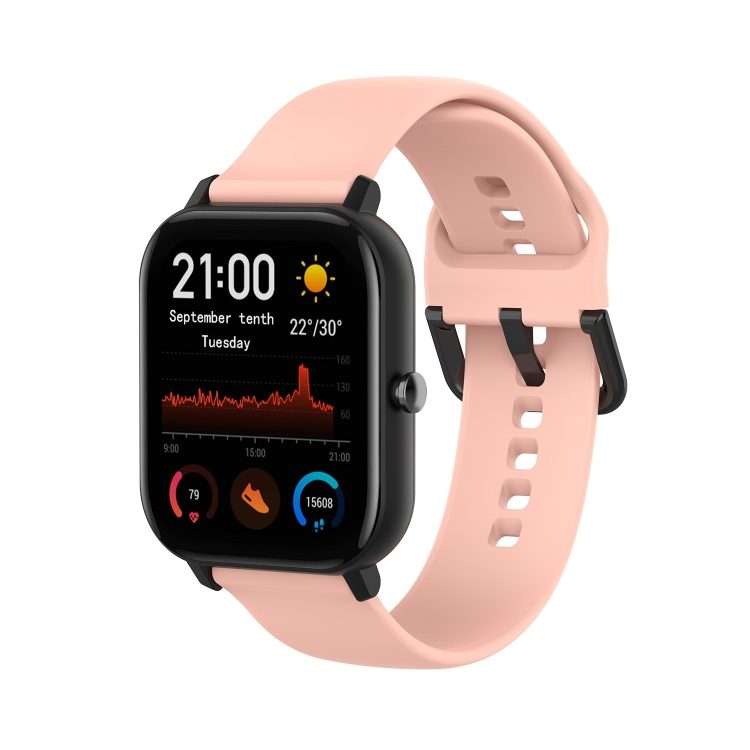 For Amazfit GTS4 Mini Solid Color Soft Silicone Watch Band, Size:S Size(Light Pink)