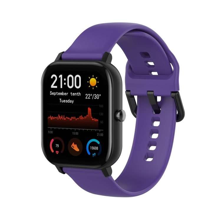 For Amazfit GTS4 Mini Solid Color Soft Silicone Watch Band, Size:S Size(Purple)