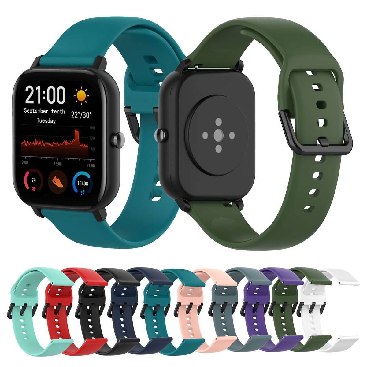 For Amazfit GTS4 Mini Solid Color Soft Silicone Watch Band, Size:Large Size(White)