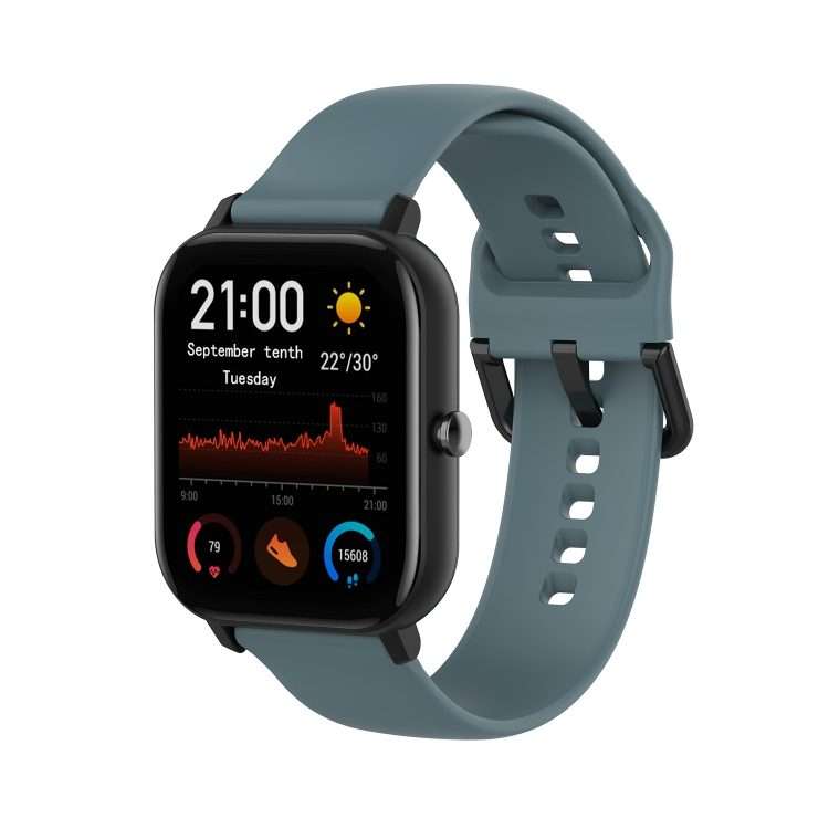 For Amazfit GTS4 Mini Solid Color Soft Silicone Watch Band, Size:Large Size(Rock Blue)