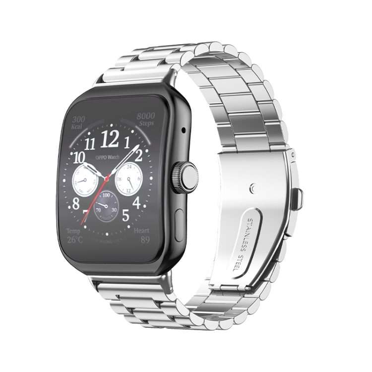 For OPPO Watch 3 Pro Three-bead Flat Buckle Stainless Steel Watch Band(Silver)