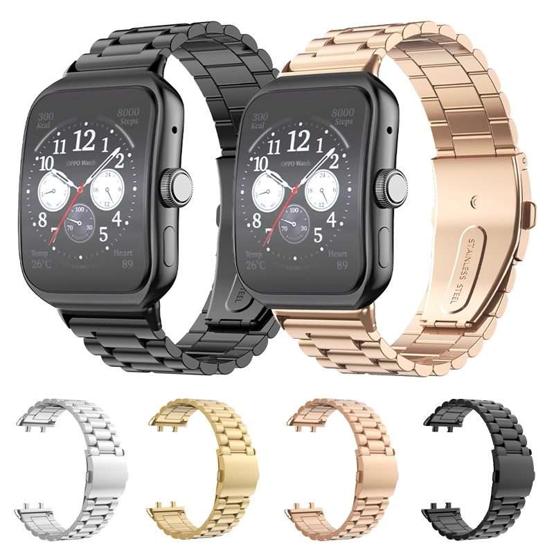 For OPPO Watch 3 Pro Three-bead Flat Buckle Stainless Steel Watch Band(Silver)