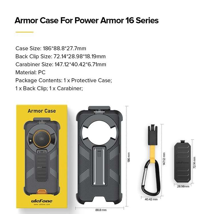 For Ulefone Power Armor 16 Pro / Power Armor 16S Ulefone Back Clip Phone Case with Car ... (Black)