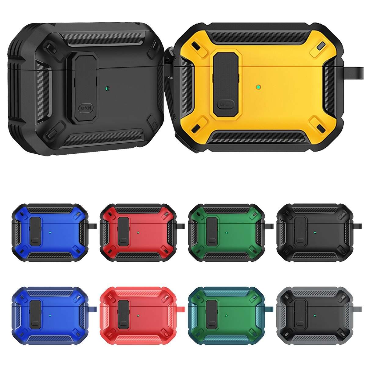 For AirPods Pro 2 Shield Shockproof Earphone Protective Case with Hook(Black)