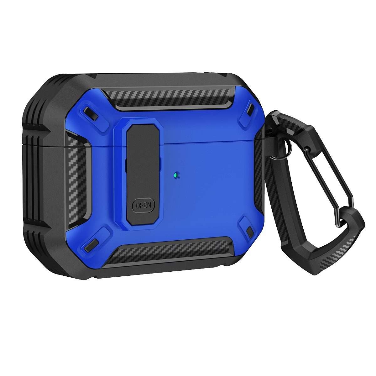 For AirPods Pro 2 Shield Shockproof Earphone Protective Case with Hook(Black Blue)