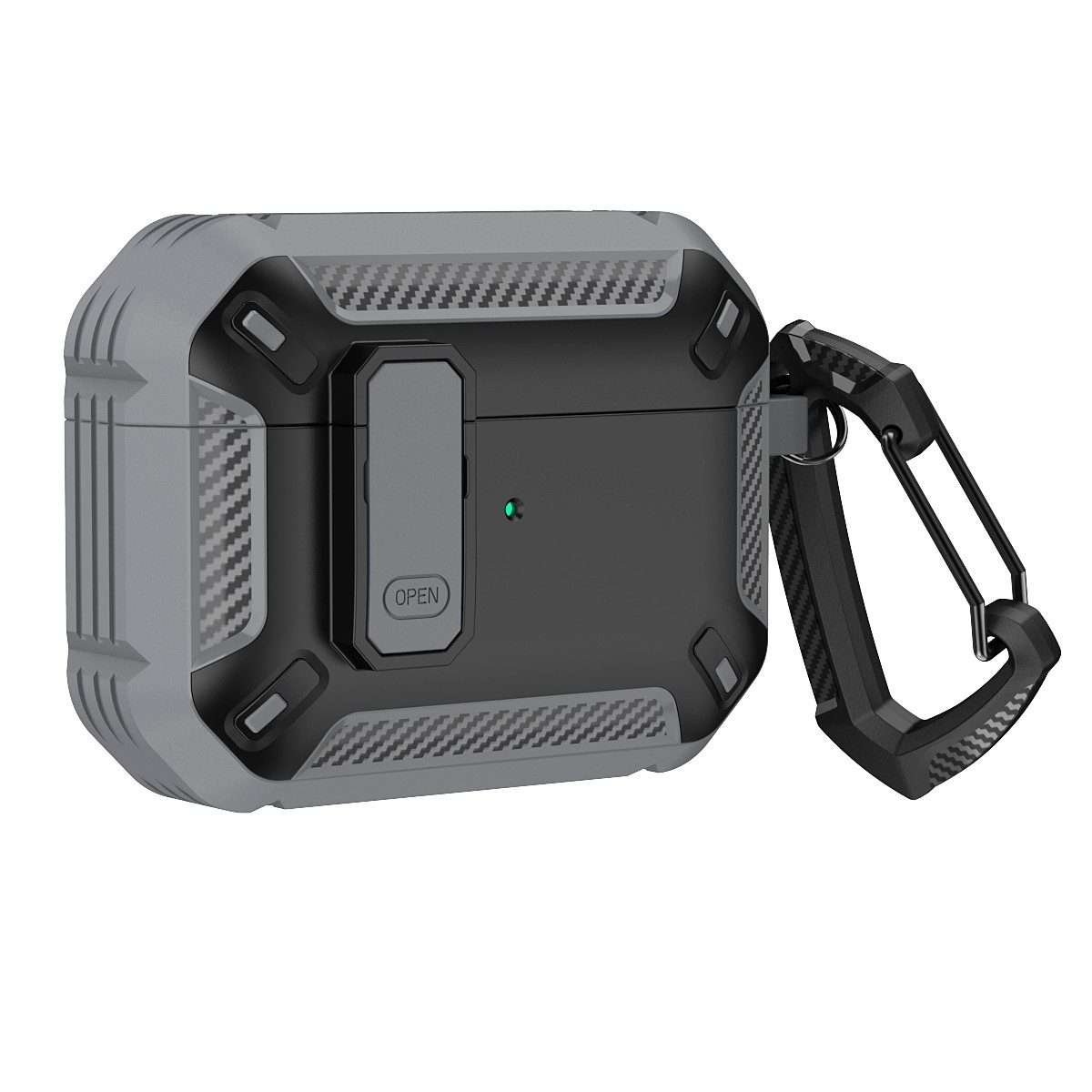 For AirPods Pro 2 Shield Shockproof Earphone Protective Case with Hook(Grey Black)