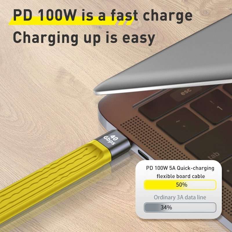 100W 10Gbps USB-C/Type-C Female to USB-C/Type-C Male FPC Flexible Data Cable, Length: ... (Yellow)