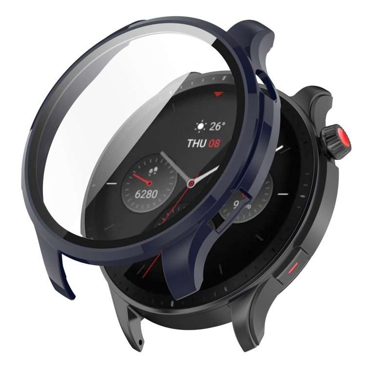For Amazfit GTR 4 / Amazfit GTR 4 Pro PC + Tempered Glass Integrated Protective Wat ... (Ink Blue)