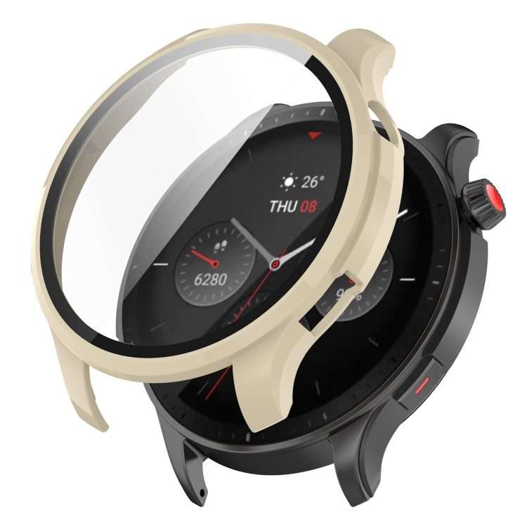 For Amazfit GTR 4 / Amazfit GTR 4 Pro PC + Tempered Glass Integrated Protective ... (Ivory White)