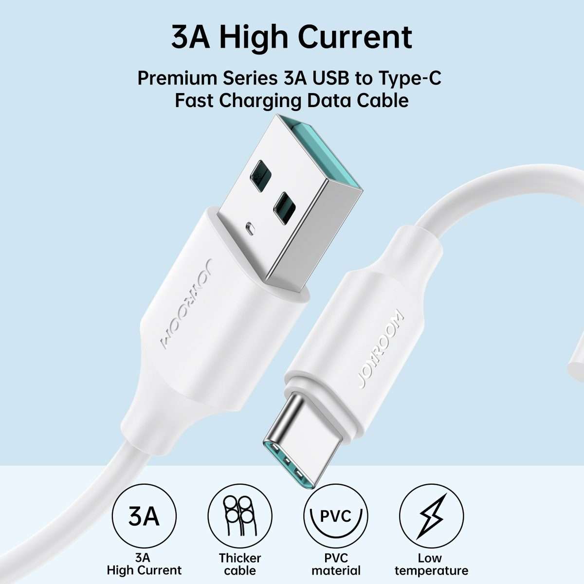 JOYROOM S-UC027A9 3A USB to USB-C/Type-C Fast Charging Data Cable, Length:1m(White)