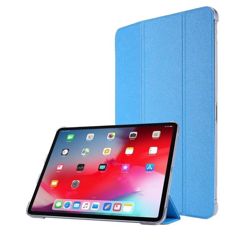 For iPad Pro 11(2020) TPU Silk Texture Three-fold Horizontal Flip Leather Tablet ... (Light Blue)