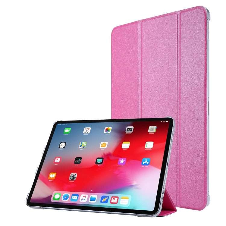 For iPad Pro 11(2020) TPU Silk Texture Three-fold Horizontal Flip Leather Tablet Ca ... (Rose Red)