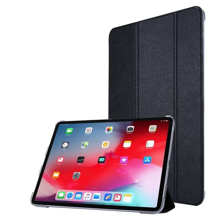 For iPad Pro 11(2020) TPU Silk Texture Three-fold Horizontal Flip Leather Tablet Case ... (Black)