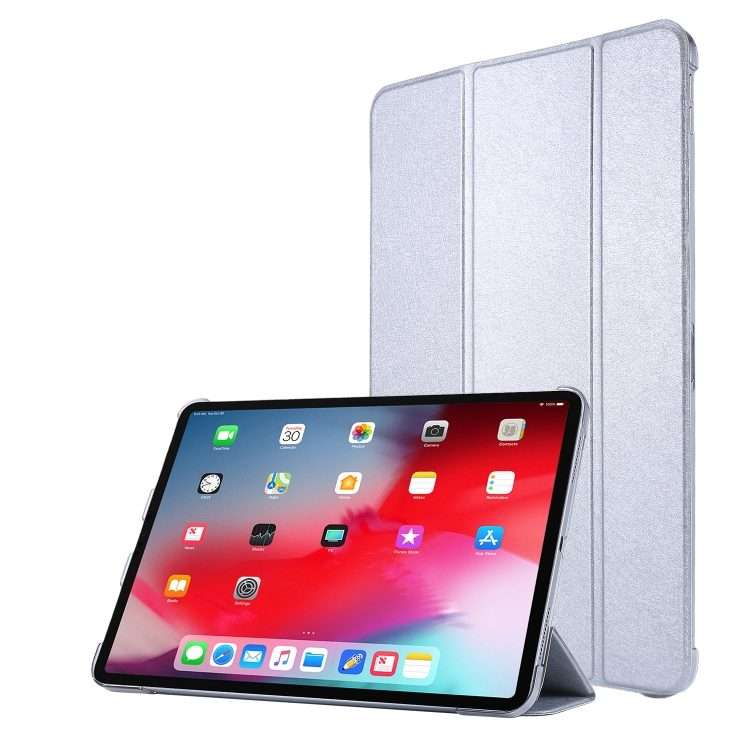 For iPad Pro 11(2020) TPU Silk Texture Three-fold Horizontal Flip Leather Tablet Case ... (Silver)