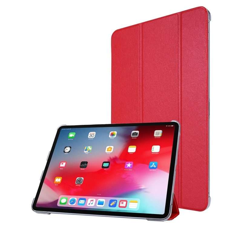 For iPad Pro 11(2020) TPU Silk Texture Three-fold Horizontal Flip Leather Tablet Case wi ... (Red)