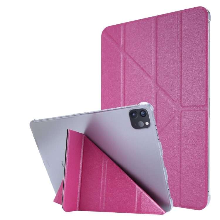 For iPad Air 13 2024 / 2025 / Pro 12.9 2020 Silk Texture Horizontal Deformation Fli ... (Rose Red)