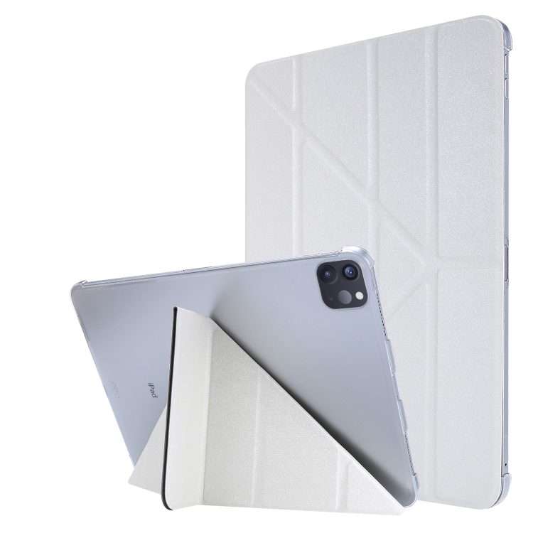 For iPad Air 13 2024 / 2025 / Pro 12.9 2020 Silk Texture Horizontal Deformation Flip L ... (White)