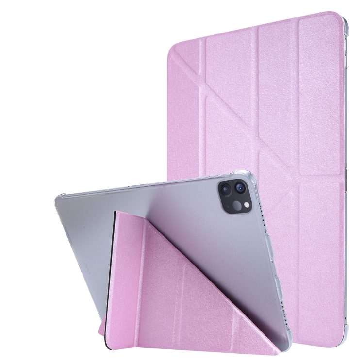 For iPad Air 13 2024 / 2025 / Pro 12.9 2020 Silk Texture Horizontal Deformation Flip Le ... (Pink)