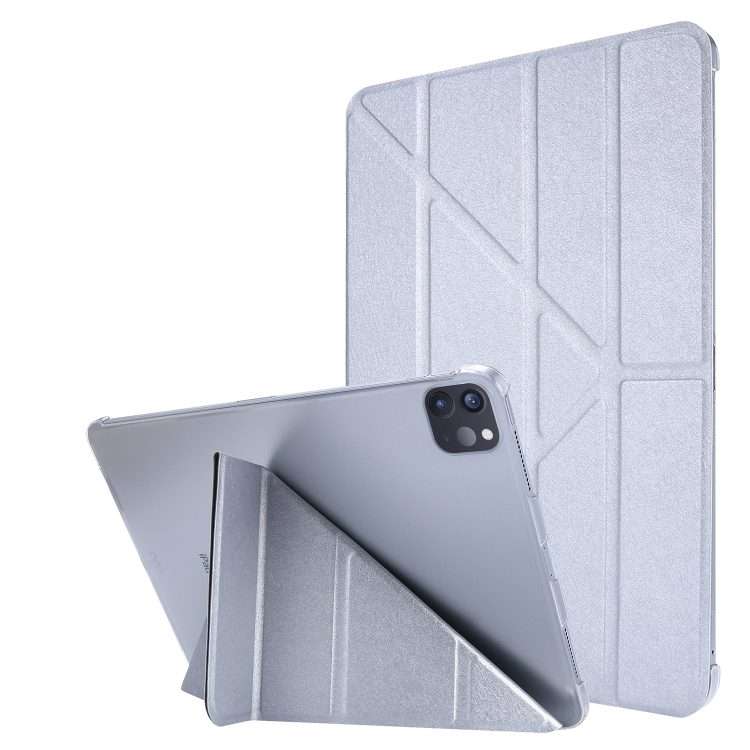 For iPad Air 13 2024 / 2025 / Pro 12.9 2020 Silk Texture Horizontal Deformation Flip ... (Silver)