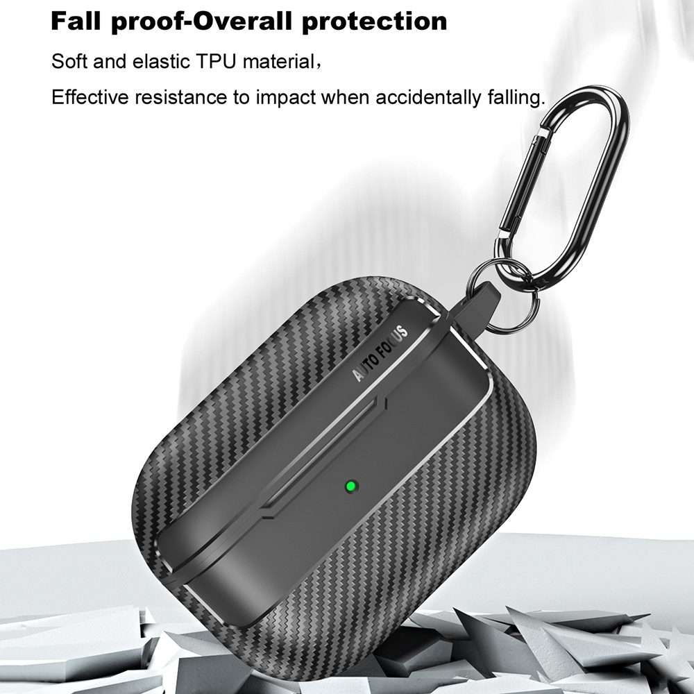 For AirPods Pro Carbon Fiber Texture Anti-fall Earphone Protective Case(Black)
