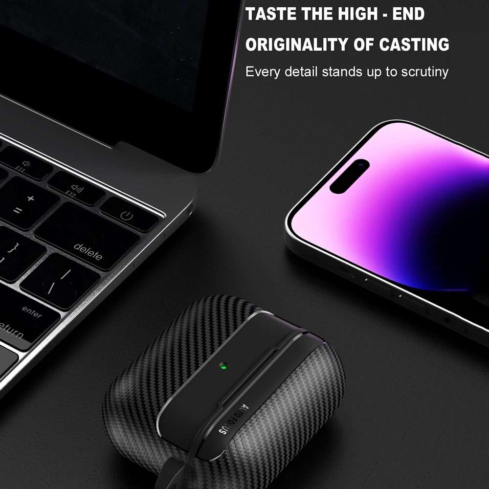 For AirPods Pro Carbon Fiber Texture Anti-fall Earphone Protective Case(Black)