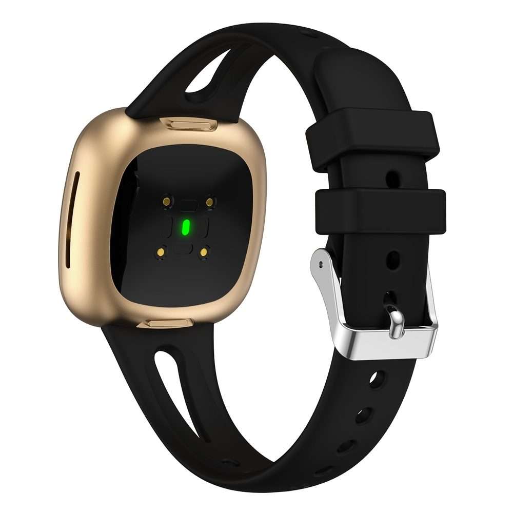 For Fitbit Versa 3 / 4 Water-drop Slim Silicone Watch Band, Size:S(Black)