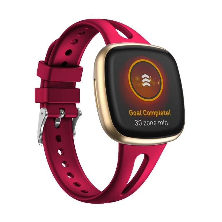 For Fitbit Versa 3 / 4 Water-drop Slim Silicone Watch Band, Size:L(Rose Red)