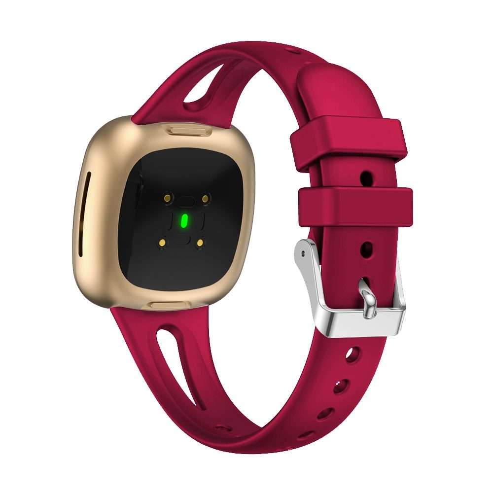 For Fitbit Versa 3 / 4 Water-drop Slim Silicone Watch Band, Size:L(Rose Red)