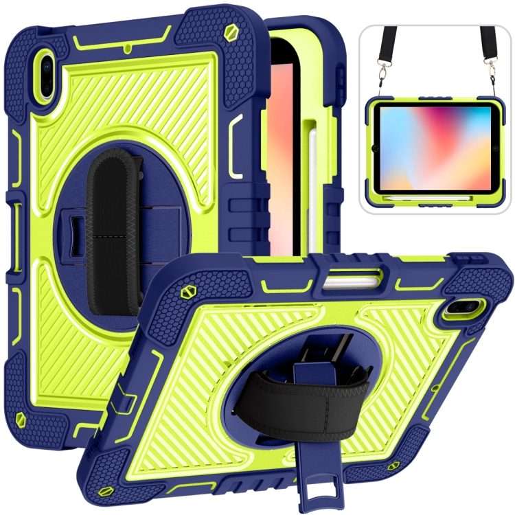 For iPad 2025 / 2022 360 Degree Rotation Shockproof Silicone + PC Tablet Case(Navy+Yellow Green)
