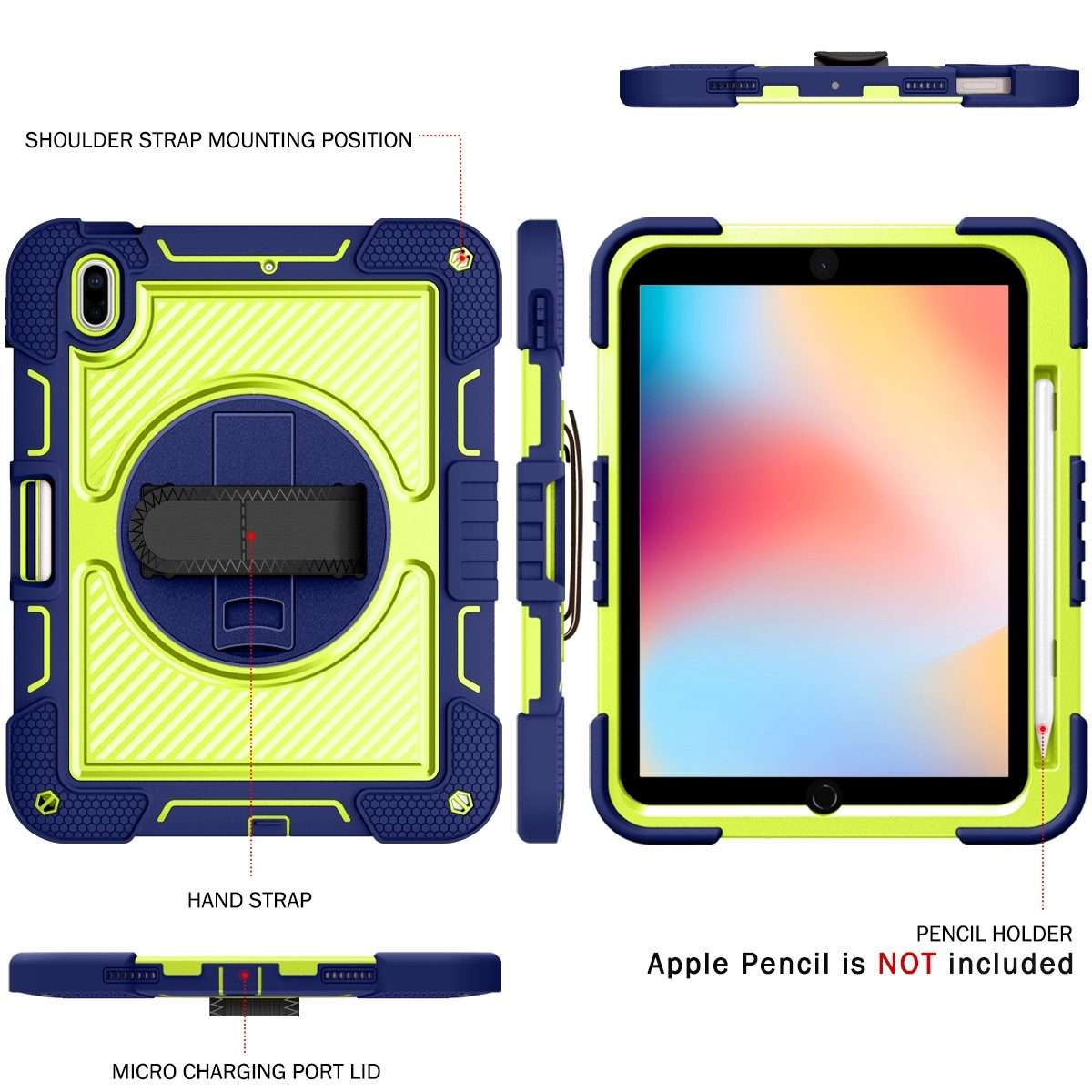 For iPad 2025 / 2022 360 Degree Rotation Shockproof Silicone + PC Tablet Case(Navy+Yellow Green)