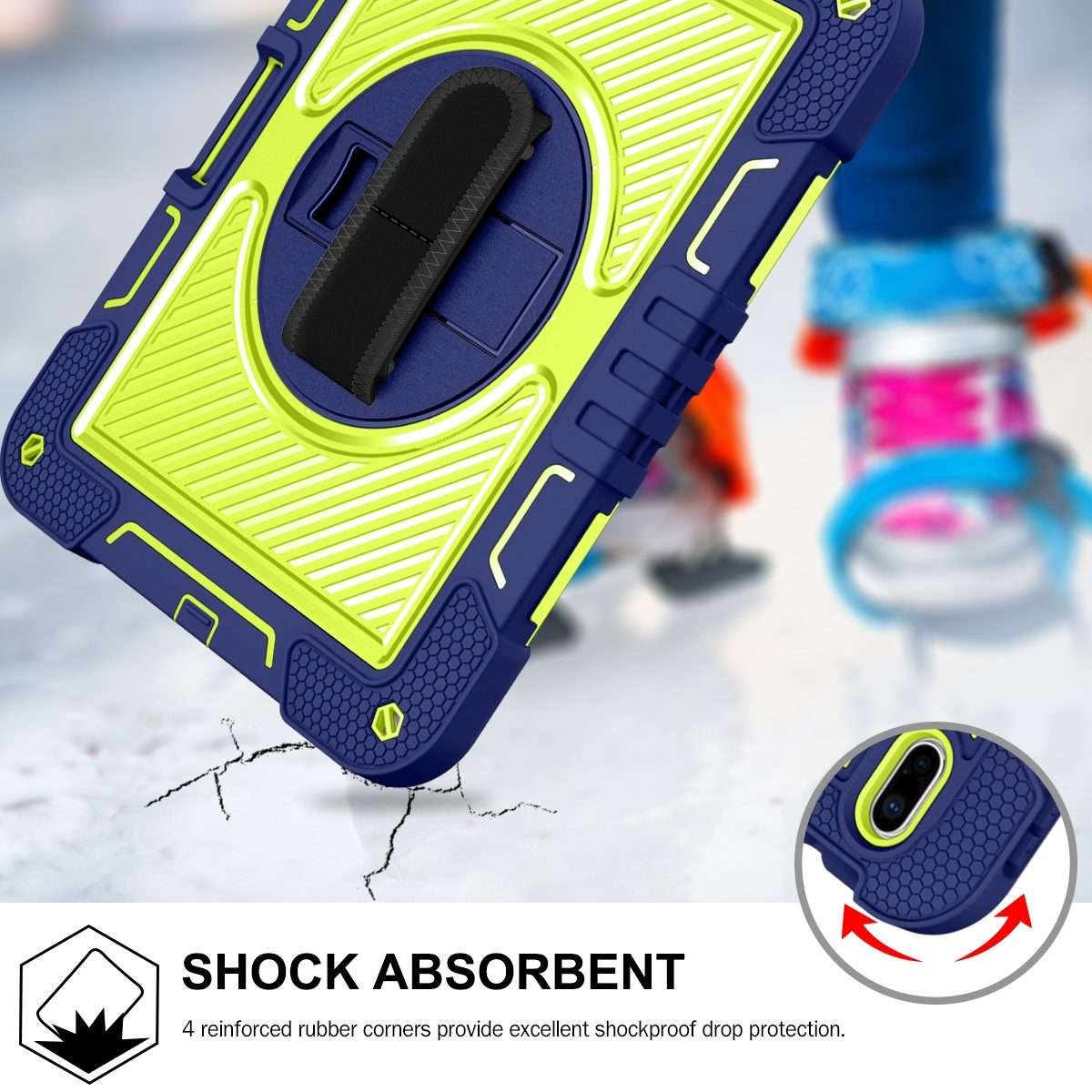For iPad 2025 / 2022 360 Degree Rotation Shockproof Silicone + PC Tablet Case(Navy+Yellow Green)