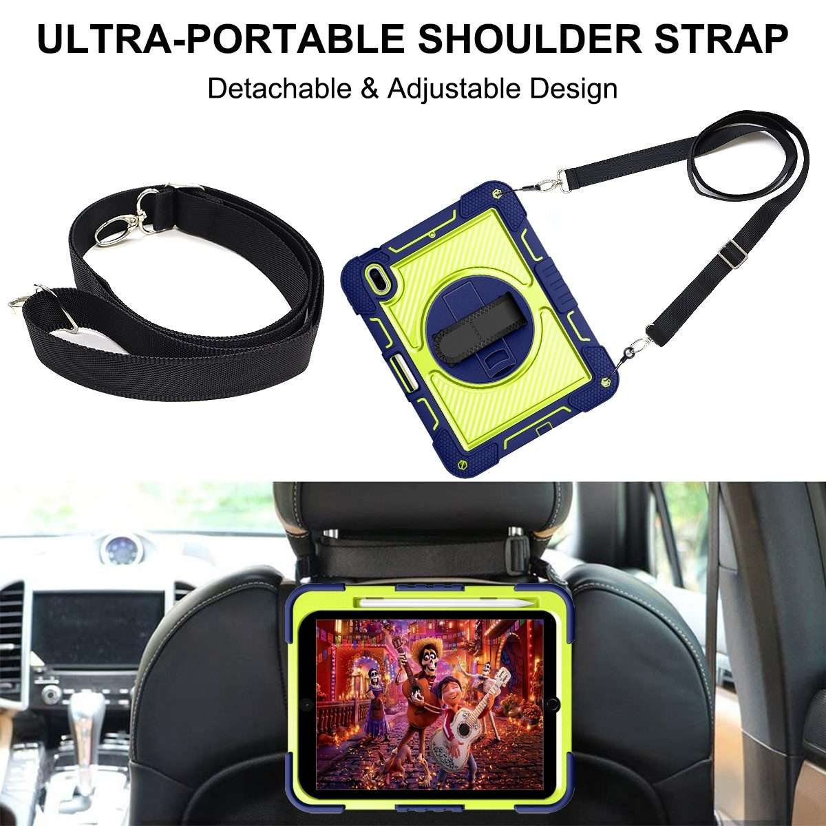 For iPad 2025 / 2022 360 Degree Rotation Shockproof Silicone + PC Tablet Case(Navy+Yellow Green)