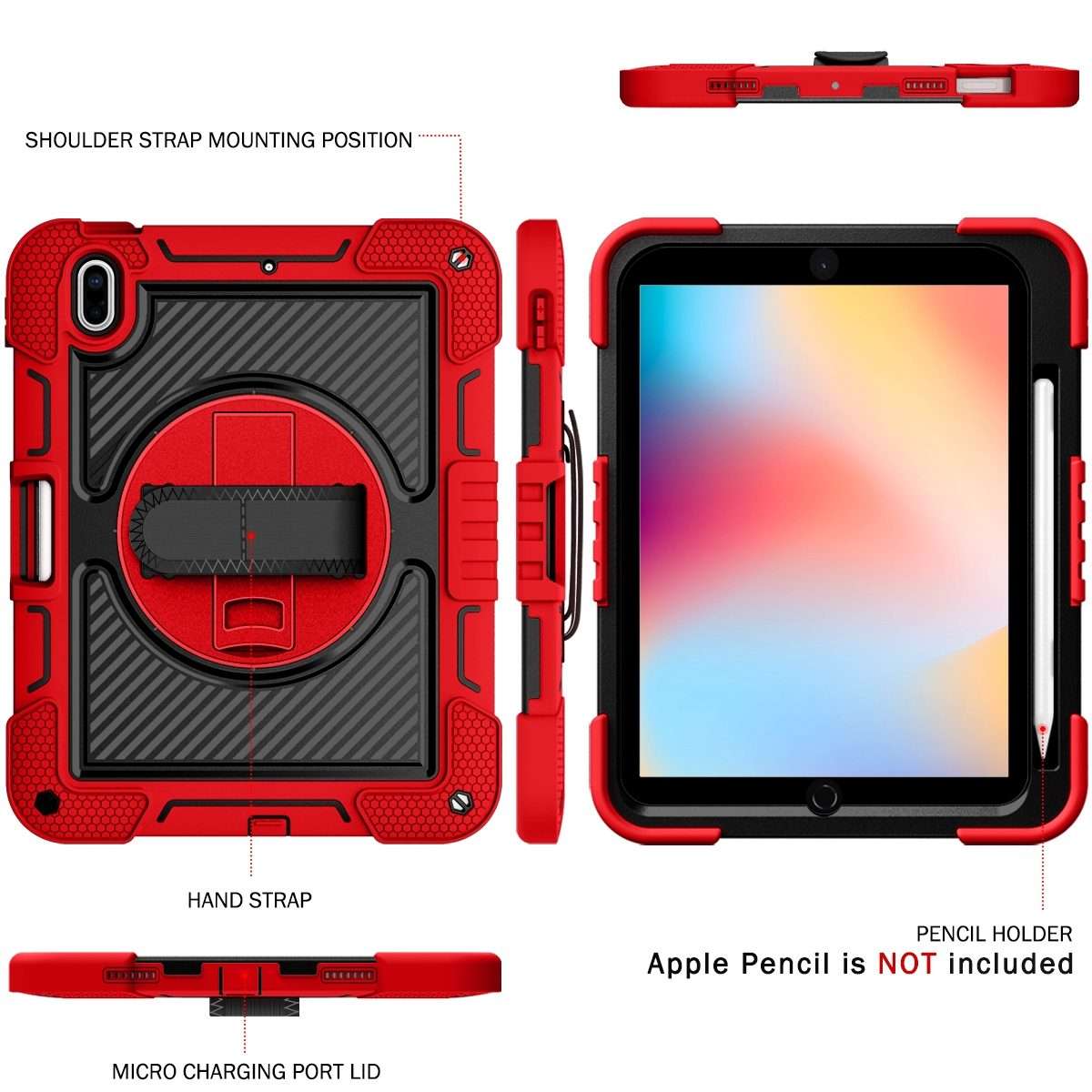 For iPad 2025 / 2022 360 Degree Rotation Shockproof Silicone + PC Tablet Case(Red+Black)