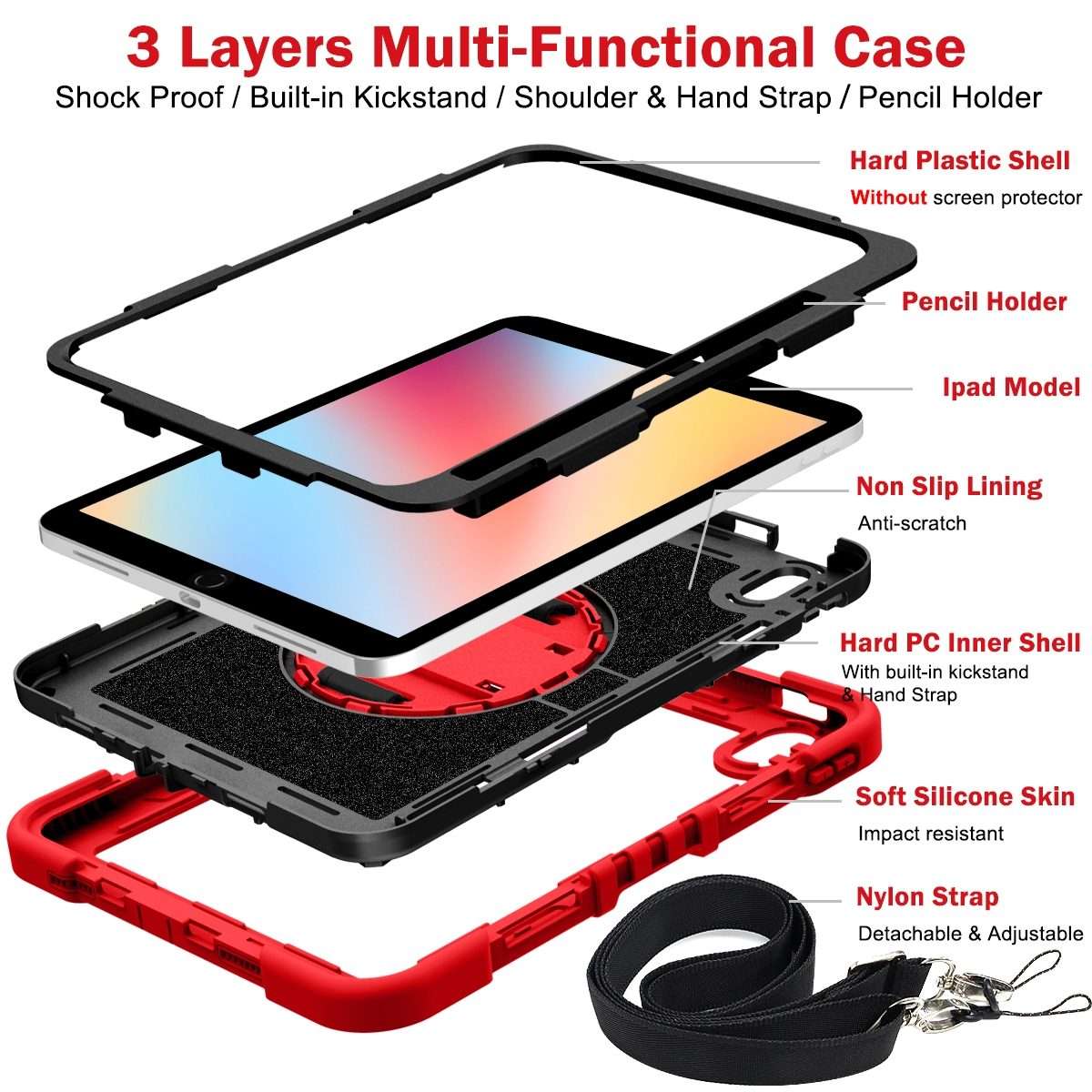 For iPad 2025 / 2022 360 Degree Rotation Shockproof Silicone + PC Tablet Case(Red+Black)